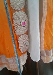🏷️Elegant Ivory &amp; Orange Kurta Set with flaws