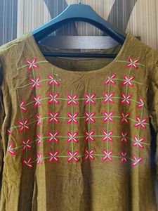 Embroidered Olive Green Kurta