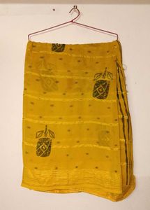Yellow Saree with Block Print