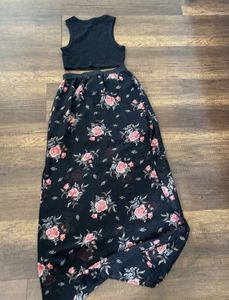 Black Floral Maxi Skirt &amp; Crop Top Set