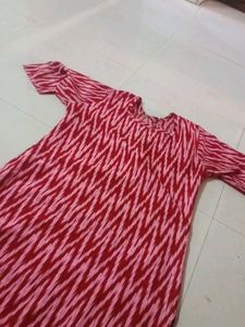 Charming Pink &amp; Red Ikat Kurta