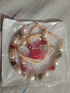 Pearl and Red Beaded Necklace Set