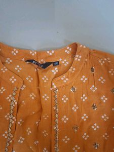 Orange Printed Kurta Set with White Top