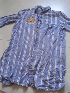 Striped Button-Up Shirt with "Chill Out" Patch