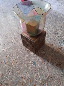wooden and glass candle stand
