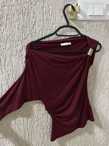 Maroon One-Shoulder Ruched Top