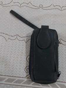 Black Synthetic Leather Cards holder Pouch with St