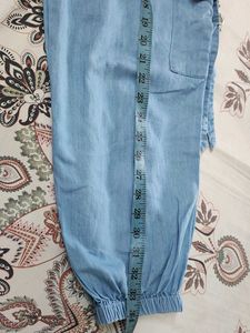 Blue Cargo Pants with Side Stripes