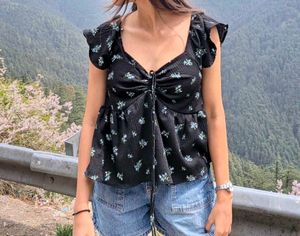 Chic Black Floral Peplum Top