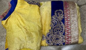 Vibrant Yellow Saree with Blue Blouse