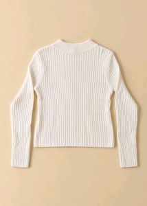 IVORY CREAM RIBBED HIGH-NECK FITTED SWEATER