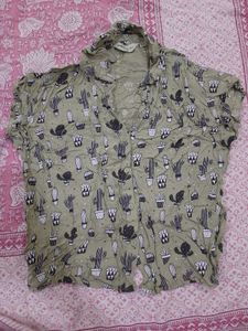 Cute Cactus Print Button-Up Shirt