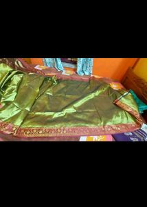 Elegant Olive Green Saree with Gold Embroidery