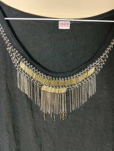 Women's Black Embellished Neck Top