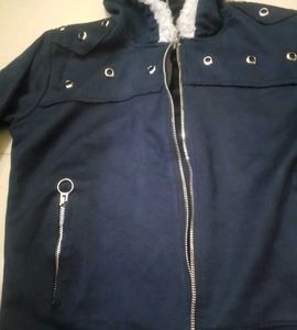 Navy Fur Hooded Jacket