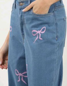 Shein Ribbon Detail Wide Leg Jeans