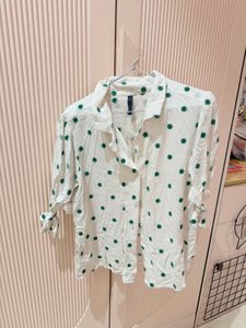White Blouse with Green Floral Print