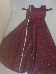 Elegant Maroon Polka Dot Gown