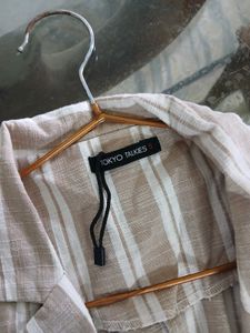 Tokyo Talkies Beige Striped Casual Blazer