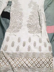 Yellow Printed Kurta with White Pants