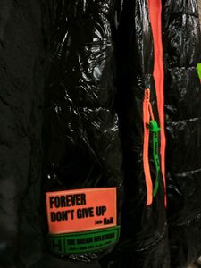 Black Puffer Coat with Neon Accents
