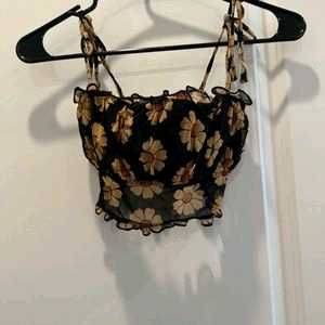 14158. Floral Crop Top with Tie Straps