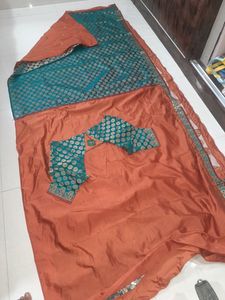 Brown,Blue Saree With Stitched Designer Blouse