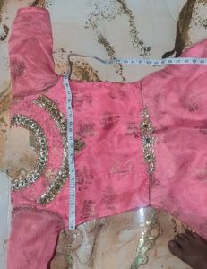 Women’s Pink Anarkali Gown with Golden Floral Prin