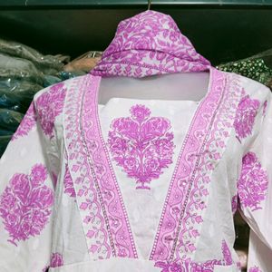 Hand Block Anarkali Set