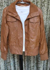 Brown  Leather Bomber Jacket