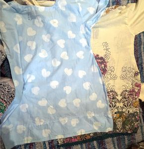Light Blue Heart and Print Kurta Set with duptta