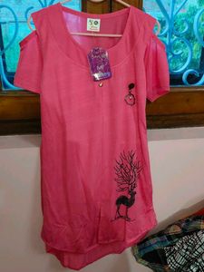 Pink Cold Shoulder Tunic with Deer Print