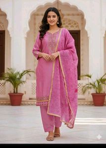 dress material Elegant Pink Embroidered Kurta Set
