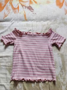 Peach Striped Off-Shoulder Top