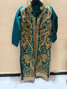 Elegant Teal &amp; Gold Embroidered Kurta Set