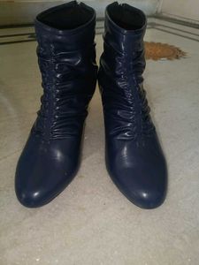 Navy Blue Ruched Ankle Boots