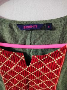 FBB SRISHTY Grey &amp; Red Embroidered Kurti