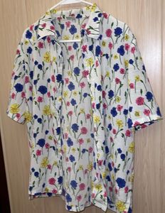 Floral Print Short Sleeve Button-Up Top