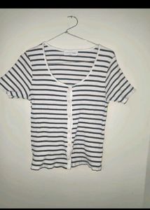 Striped Button-Up Cropped Top