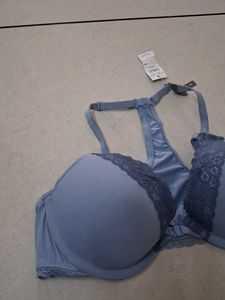 36B Blue Lace Trim Push-Up Bra