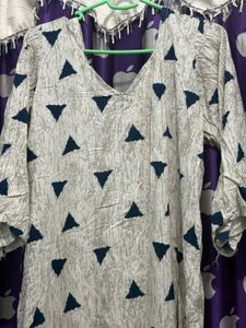 white &amp; Indigo Geometric Printed Kurta &amp; Pants Set