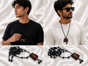 Unique Black Beaded Pendant Necklace