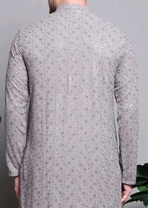 Men's Grey Embroidered Kurta