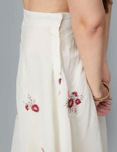 White and red  Floral Embroidered Ethnic Skirt
