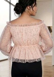 Sparkly Off-Shoulder Peplum Top