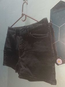 Black Denim High-Waisted Shorts