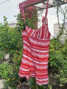 Boho Red & White Striped Spaghetti Strap Top