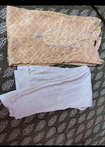 Peach Printed Kurta with White ant
