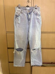 Bershka Light Wash Ripped Denim