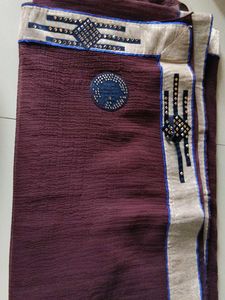 Embroidered Maroon Saree without Blouse